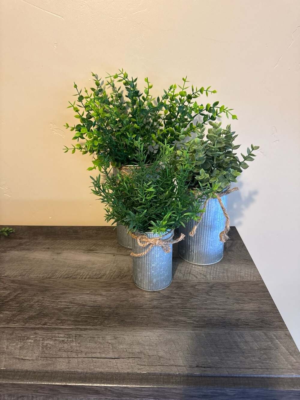 Hobby Lobby Faux Greenery in Ribbed Galvanized Metal Buckets - Set of 3